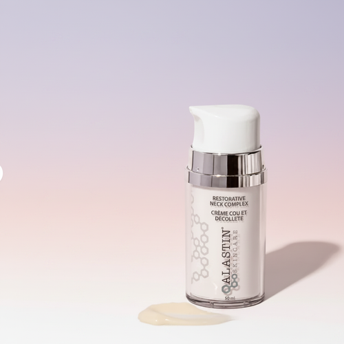 ALASTIN Restorative Neck Complex on soft pastel background