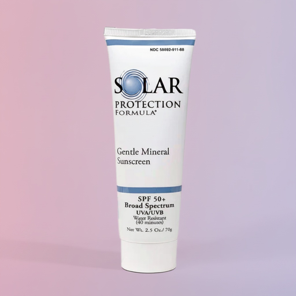 Solar Protection Formula on pink and purple pastel background