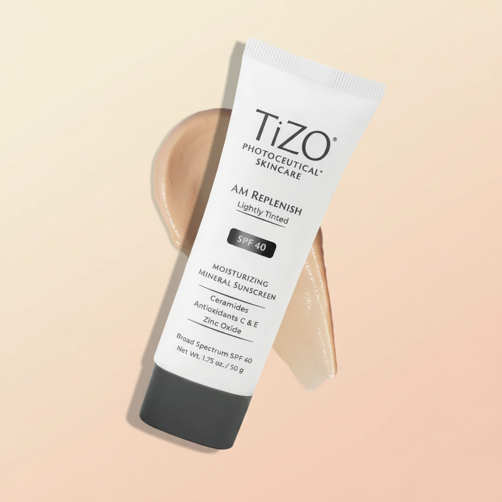 TiZO AM Replenish on soft pastel background